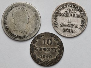 1 zloty 1832, 1839 et 10 pennies 1840 - set (3pcs)