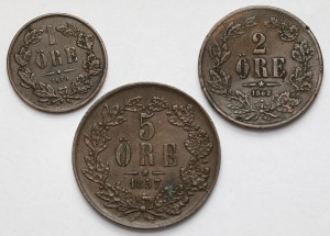 Suède, 1-5 minerai 1857-1870 - set (3pc)
