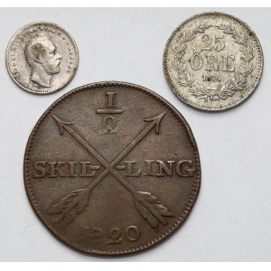 Szwecja, 1/2 skilling 1820 i 10-25 ore 1861-1874 - zestaw (3szt)