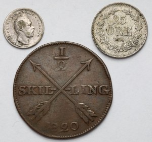Suède, 1/2 skilling 1820 et 10-25 minerai 1861-1874 - set (3pcs)