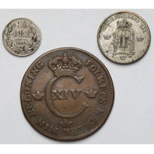Szwecja, 1/2 skilling 1820 i 10-25 ore 1861-1874 - zestaw (3szt)