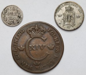 Suède, 1/2 skilling 1820 et 10-25 minerai 1861-1874 - set (3pcs)