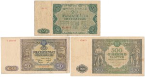 20, 50 et 500 zloty 1946-1947 - set (3pc)