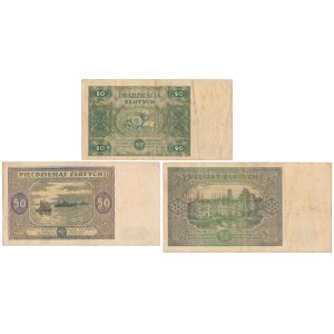 20, 50 i 500 zł 1946-1947 - zestaw (3szt)