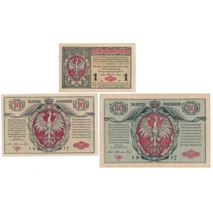 Zestaw 1 i 50 mkp 1916 jenerał i 10 mkp 1916 Generał (3szt)