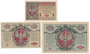 Zestaw 1 i 50 mkp 1916 jenerał i 10 mkp 1916 Generał (3szt)