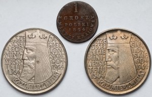 1 penny 1824 et 10 or 1964 Casimir le Grand - concave et convexe - set (3pcs)