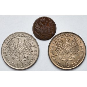 1 grosz 1824 IB z MIEDZI KRAIOWEY i 10 złotych 1964 Kazimierz Wielki - wklęsły i wypukły - zestaw (3szt)