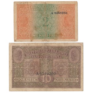 2 mkp A - RZADKIE i 10 mkp 1916 Generał - zestaw (2szt)