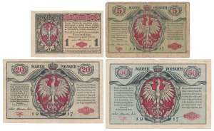General 50 mkp et General 1, 5 et 20 mkp 1916 - set (4pc)