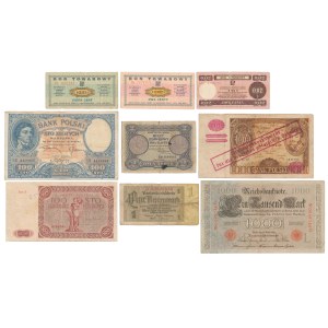 Zestaw banknotów 1910-1979, głównie Polska, w tym 2 zł 1925 (9szt)