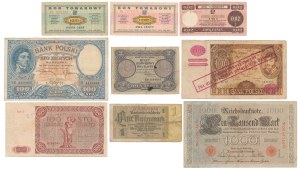 Ensemble de billets de banque 1910-1979, principalement Pologne, y compris 2 zloty 1925 (9 pièces)