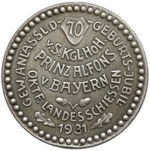 Germany, Munich, Medal, Shooting Competition 1931 - on the occasion of the 70th birthday of Prince Alfons von Bayern
