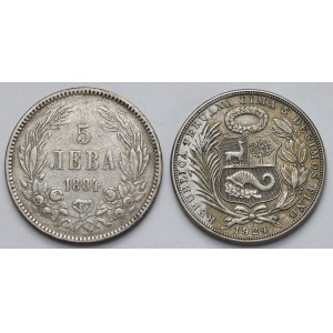 Bułgaria i Peru, 5 leva 1884 i 1 sol 1924 - zestaw (2szt)