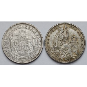 Bułgaria i Peru, 5 leva 1884 i 1 sol 1924 - zestaw (2szt)