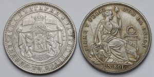 Bulgarie et Pérou, 5 leva 1884 et 1 sol 1924 - set (2pcs)