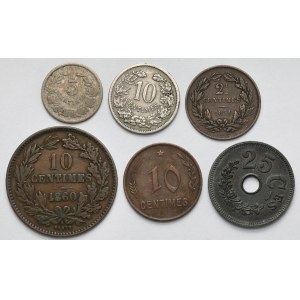 Luksemburg, od 2-1/2 do 25 centimes 1854-1930 - zestaw (6szt)