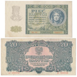 5 zł 1940 i 20 zł 1944 ...owym - zestaw (2szt)