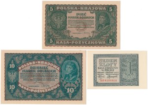 5 et 10 mkp 1919 août et 1 zloty 1941 - set (3pcs)