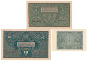 5 et 10 mkp 1919 août et 1 zloty 1941 - set (3pcs)