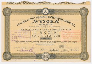 Tow. von Portland-Zementfabriken WYSOKA, 100 zl 1926