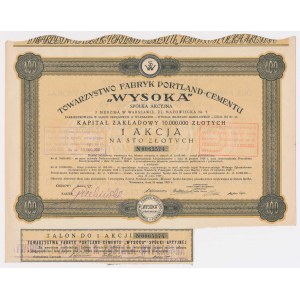 WYSOKA, 100 zł 1929 - kapitał 10 mln zł