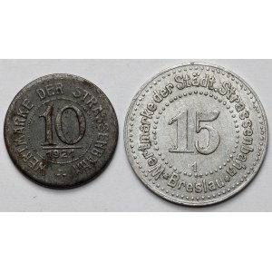 Wrocław (Breslau) Żetony o nominale 10 (1921) i 15 fenigów - zestaw (2szt)