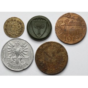 Polska i Niemcy, Monety zastępcze, Żetony i Medale - zestaw (5szt)