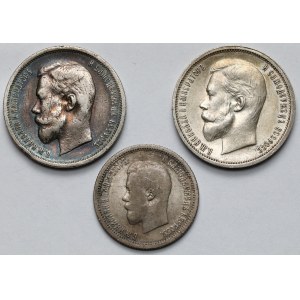 Rosja, Mikołaj II, 25-50 kopiejek 1896-1913 - zestaw (3szt)