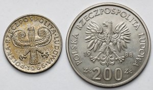 10 złotych 1966 Mała Kolumna i próba CuNi 200 złotych 1988 - zestaw (2szt)