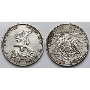 Prusy i Saksonia, 3 marki 1908-1913 - zestaw (2szt)
