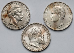 Bavière, Prusse et Württemberg, 3 marques 1909-1910 - set (3pcs)