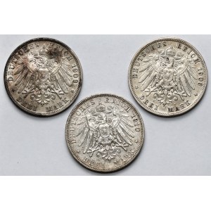 Bawaria, Prusy i Wirtembergia, 3 marki 1909-1910 - zestaw (3szt)