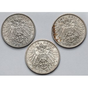 Prusy i Saksonia, 2 marki 1901-1908 - zestaw (3szt)