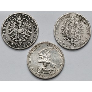 Prusy i Saksonia, 2 marki 1876-1913 - zestaw (3szt)