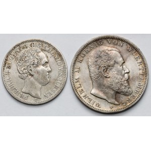 Saksonia i Wirtembergia, 1/3 talara 1854 i 3 marki 1910 - zestaw (2szt)