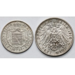 Saksonia i Wirtembergia, 1/3 talara 1854 i 3 marki 1910 - zestaw (2szt)