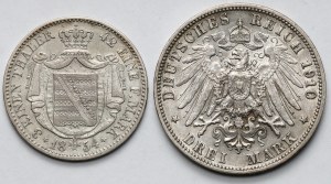 Saxony and Württemberg, 1/3 thaler 1854 and 3 marks 1910 - set (2pcs)