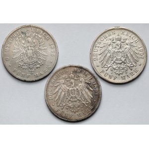 Hesja, Prusy i Wirtembergia, 5 marek 1875-1907 - zestaw (3szt)