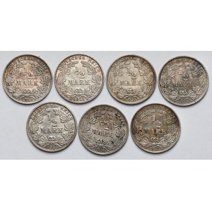 Prusy, 1/2 marki 1909-1917 - zestaw (7szt)