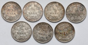 Prusse, 1/2 marque 1909-1917 - set (7pcs)