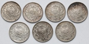 Prusse, 1/2 marque 1909-1917 - set (7pcs)