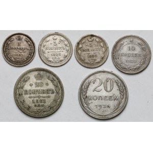 Rosja / ZSRR, 5-20 kopiejek 1855-1925 - zestaw (6szt)