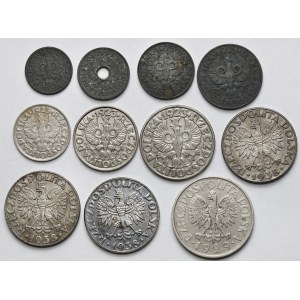 II RP i Generalna Gubernia, 1 - 50 groszy i 1 złoty 1923-1939 - zestaw (11szt)