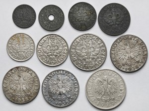 Deuxième République et Gouvernement général, 1 - 50 groszy et 1 zloty 1923-1939 - set (11pcs)