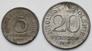 Kingdom of Poland, 5 and 20 fenig 1917 - DOUBLE DIE - set (2pcs)