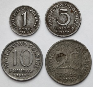 Royaume de Pologne, 1-20 fenig 1918 - set (4pcs)