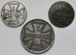 Ober-Ost. 1-3 kopecks 1916-A et J, Berlin et Hambourg - set (3pcs)