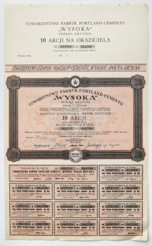 Tow. Fabryk Portland-Cementu WYSOKA, 10x 100 zł 1938
