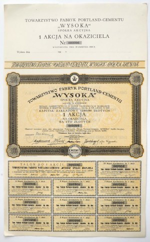 Tow. von Portland-Zementfabriken WYSOKA, 100 zl 1938
